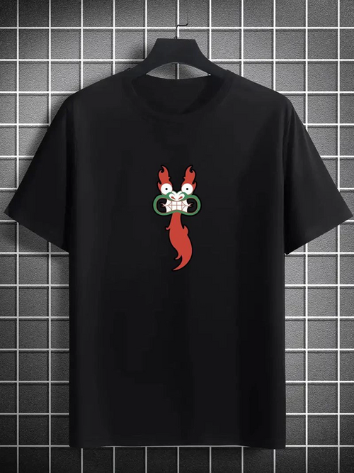 Bisiklet Yaka Baskılı Oversize T-Shirt - Siyah -
