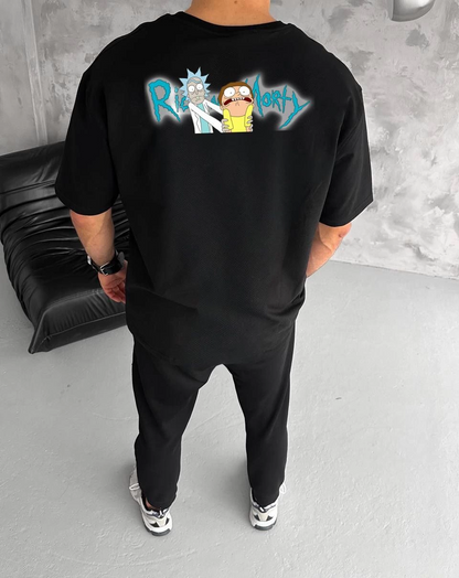 Bisiklet Yaka Baskılı Oversize T-Shirt - Siyah -