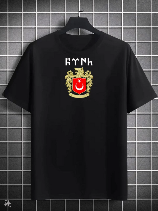 Bisiklet Yaka Baskılı Oversize T-Shirt - Siyah -