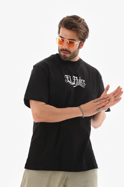 Bisiklet Yaka Baskılı Oversize T-Shirt - Siyah -