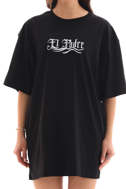 Bisiklet Yaka Baskılı Oversize T-Shirt - Siyah -