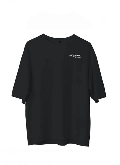 Bisiklet Yaka Baskılı Oversize T-Shirt - Siyah