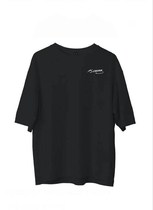 Bisiklet Yaka Baskılı Oversize T-Shirt - Siyah