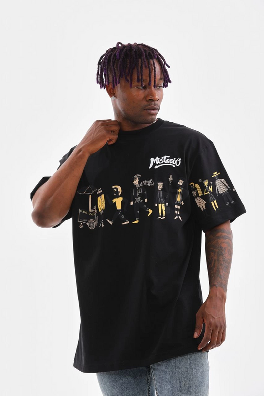 Bisiklet Yaka Baskılı Oversize T-Shirt - Siyah -