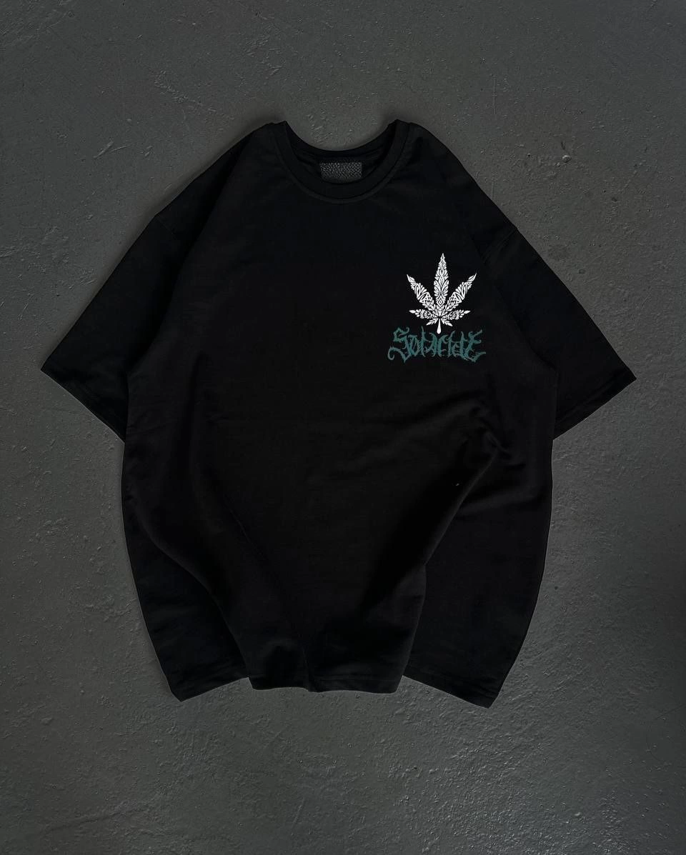 Bisiklet Yaka Baskılı Oversize T-Shirt - Siyah -