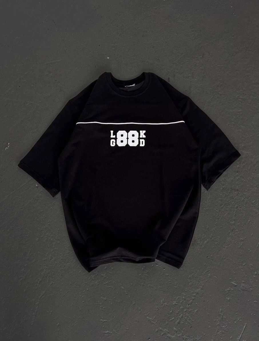Bisiklet Yaka Baskılı Oversize T-Shirt - Siyah