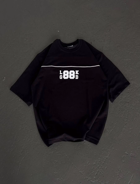 Bisiklet Yaka Baskılı Oversize T-Shirt - Siyah