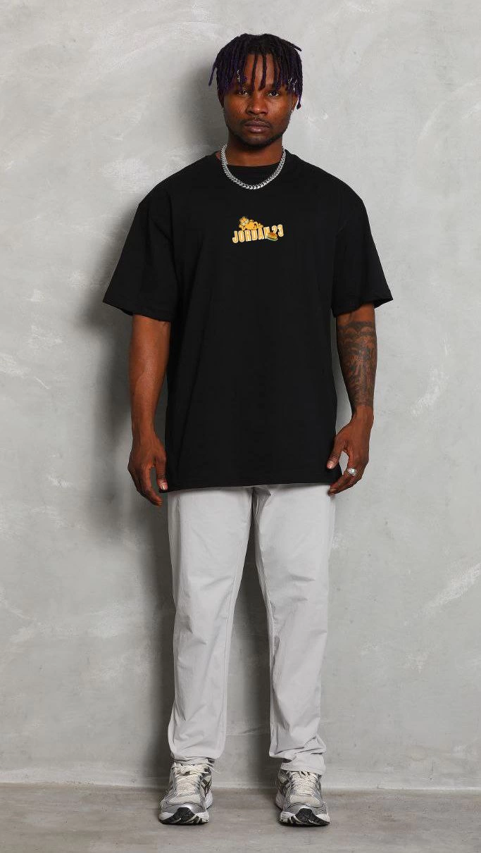 Bisiklet Yaka Baskılı Oversize T-Shirt - Siyah -