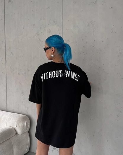 Bisiklet Yaka Baskılı Oversize T-Shirt - Siyah -