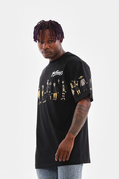 Bisiklet Yaka Baskılı Oversize T-Shirt - Siyah -