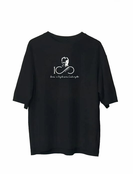 Bisiklet Yaka Baskılı Oversize T-Shirt - Siyah -
