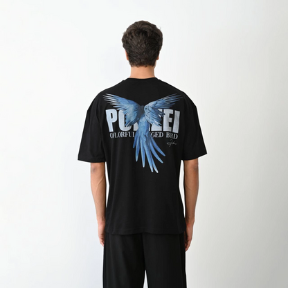 Bisiklet Yaka Baskılı Oversize T-Shirt - Siyah -