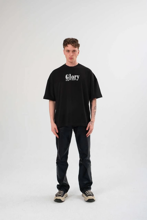 Bisiklet Yaka Baskılı Oversize T-Shirt - Siyah -