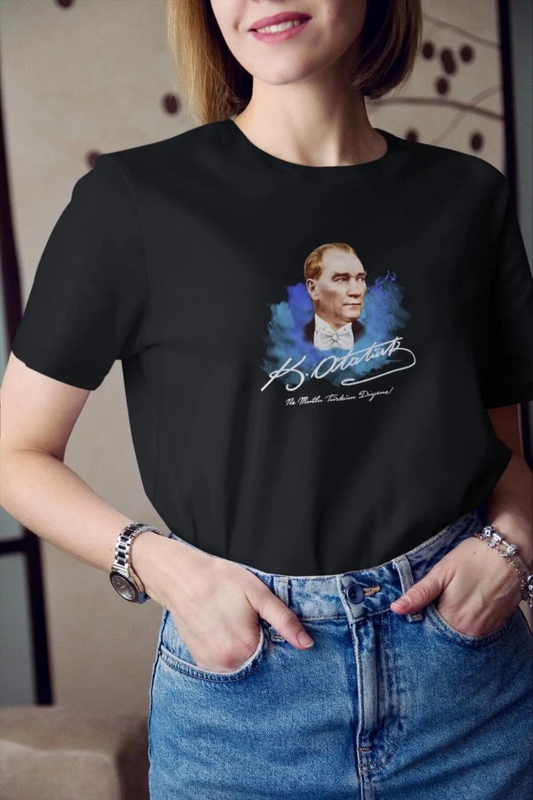 Bisiklet Yaka Baskılı Oversize T-Shirt - Siyah -