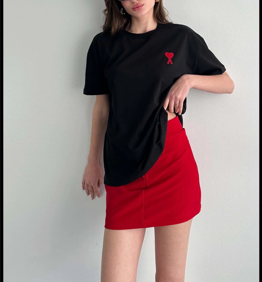Bisiklet Yaka Baskılı Oversize T-Shirt - Siyah -