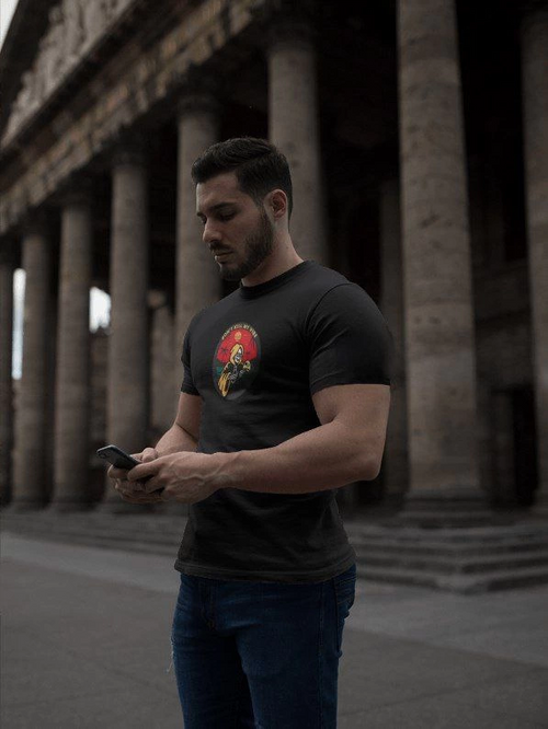 Bisiklet Yaka Baskılı Oversize T-Shirt - Siyah -