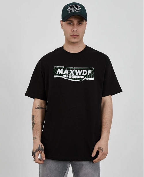 Bisiklet Yaka Baskılı Oversize T-Shirt - Siyah -
