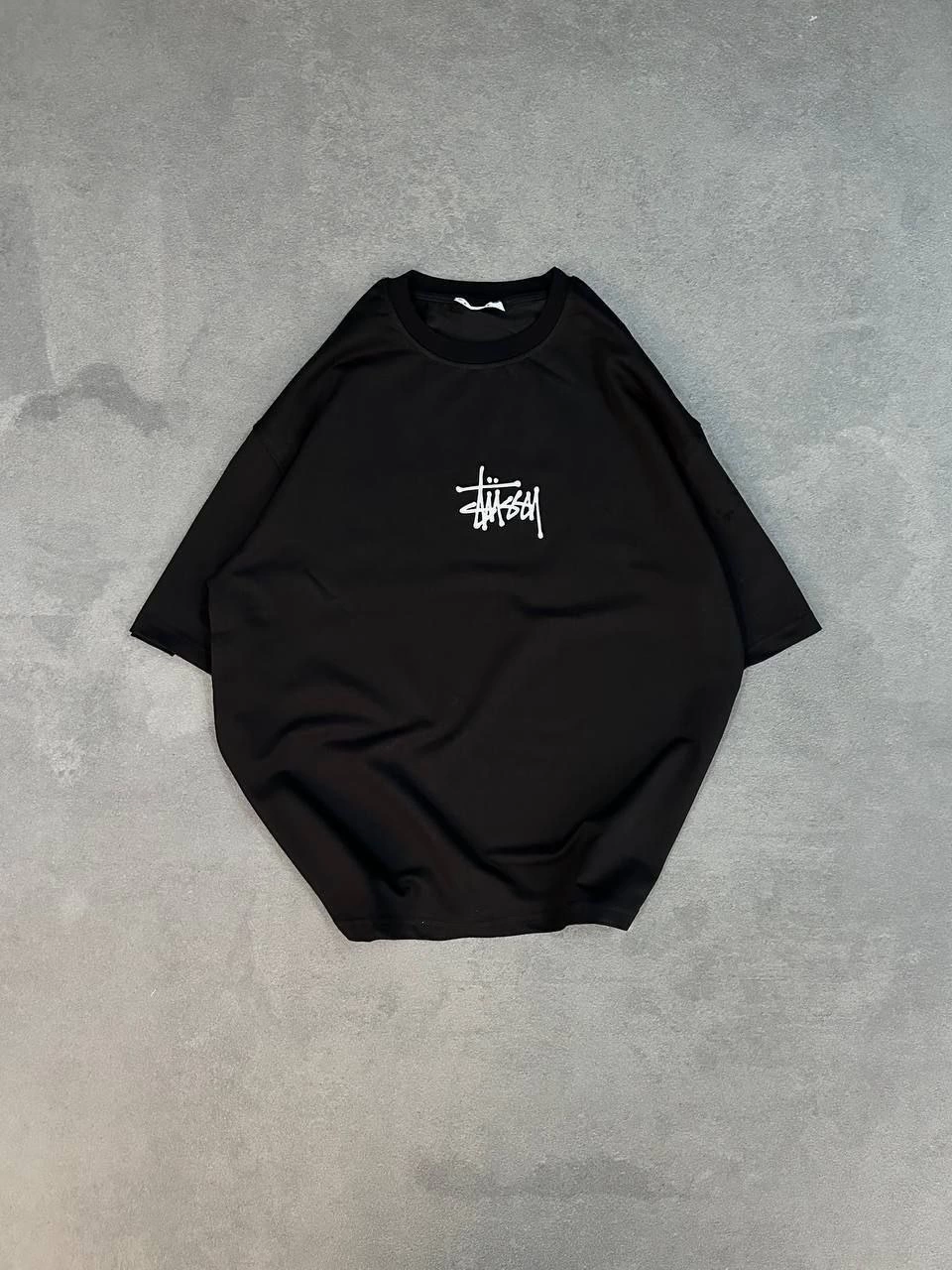 Bisiklet Yaka Baskılı Oversize T-Shirt - Siyah -