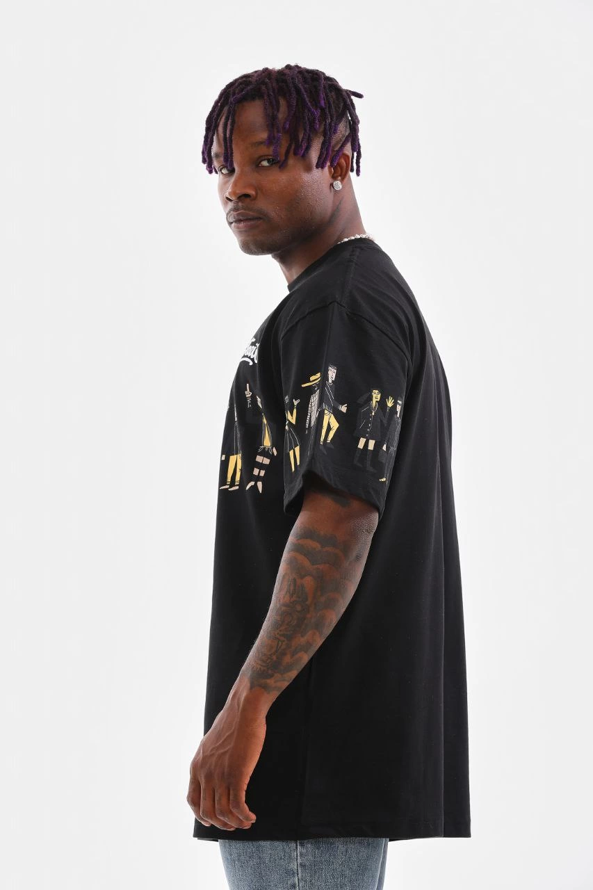 Bisiklet Yaka Baskılı Oversize T-Shirt - Siyah -