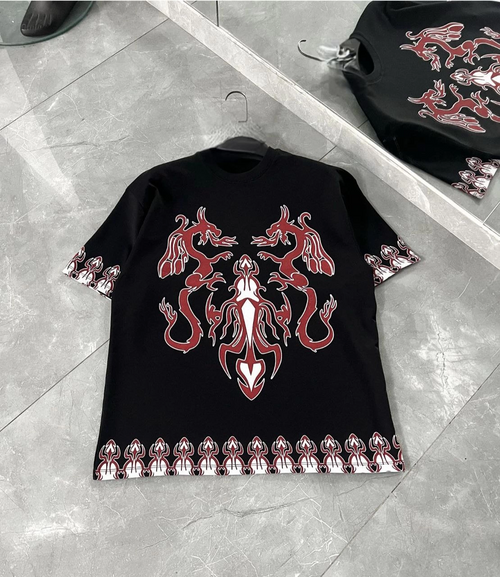 Bisiklet Yaka Baskılı Oversize T-Shirt - Siyah -
