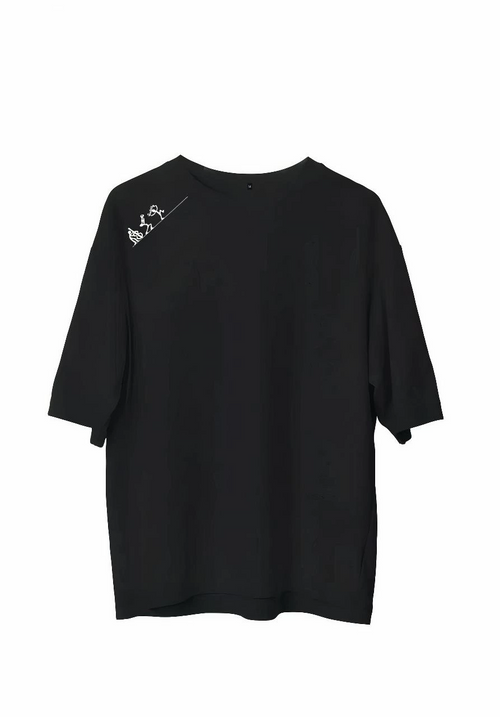 Bisiklet Yaka Baskılı Oversize T-Shirt - Siyah -