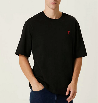 Bisiklet Yaka Baskılı Oversize T-Shirt - Siyah -
