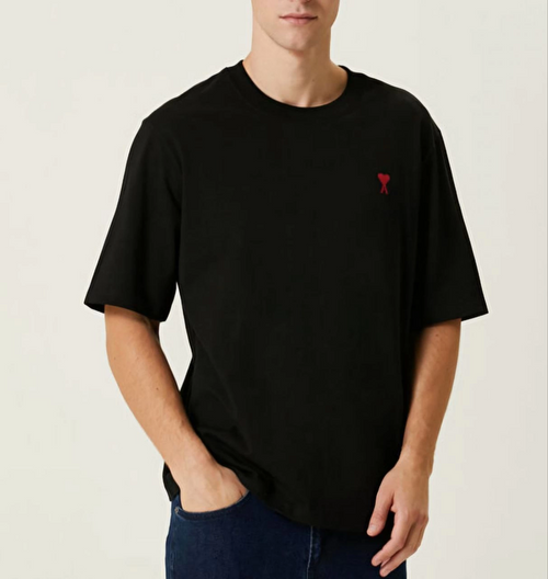 Bisiklet Yaka Baskılı Oversize T-Shirt - Siyah -