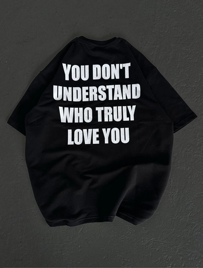 Bisiklet Yaka Baskılı Oversize T-Shirt - Siyah -