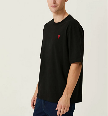 Bisiklet Yaka Baskılı Oversize T-Shirt - Siyah -
