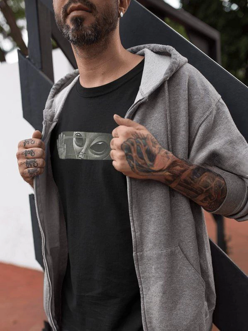 Bisiklet Yaka Baskılı Oversize T-Shirt - Siyah -