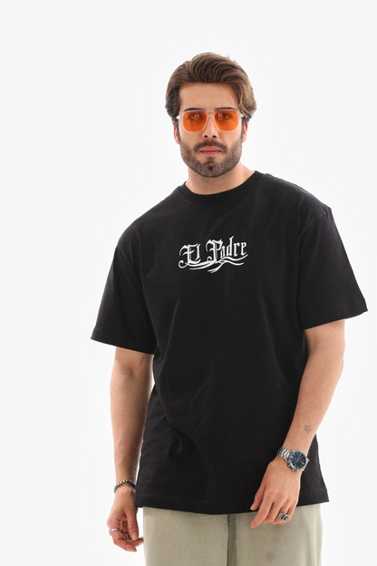 Bisiklet Yaka Baskılı Oversize T-Shirt - Siyah -