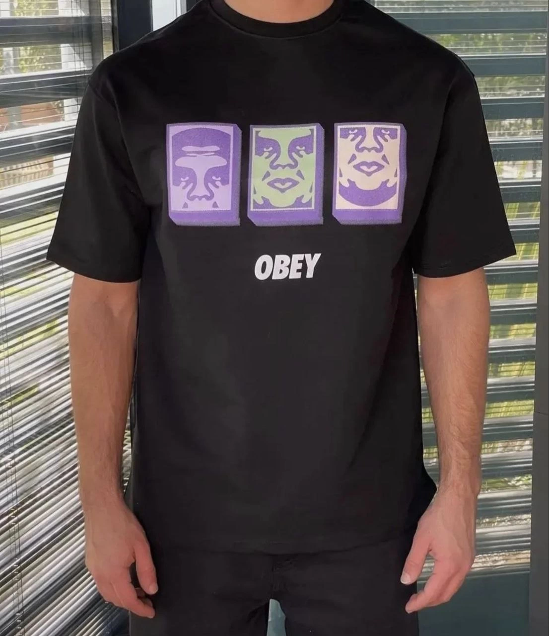 Bisiklet Yaka Baskılı Oversize T-Shirt - Siyah