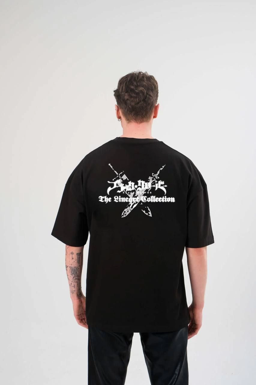 Bisiklet Yaka Baskılı Oversize T-Shirt - Siyah -