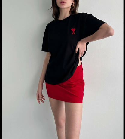 Bisiklet Yaka Baskılı Oversize T-Shirt - Siyah -