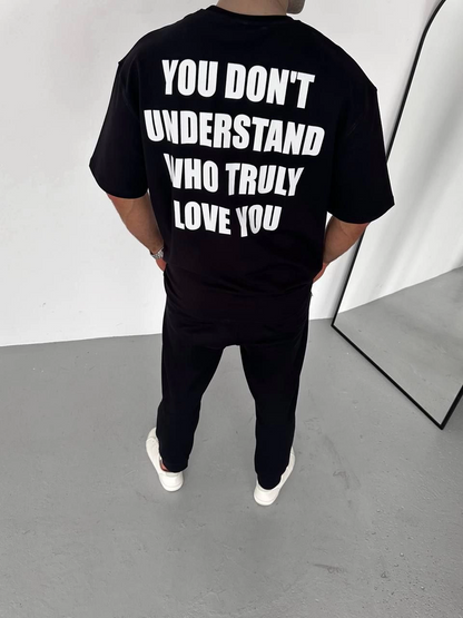 Bisiklet Yaka Baskılı Oversize T-Shirt - Siyah -