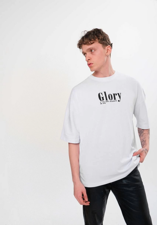 Bisiklet Yaka Baskılı Oversize T-Shirt - Siyah -