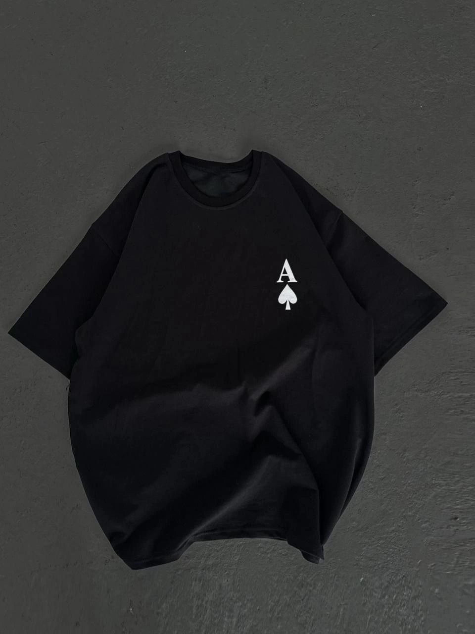 Bisiklet Yaka Baskılı Oversize T-Shirt - Siyah -