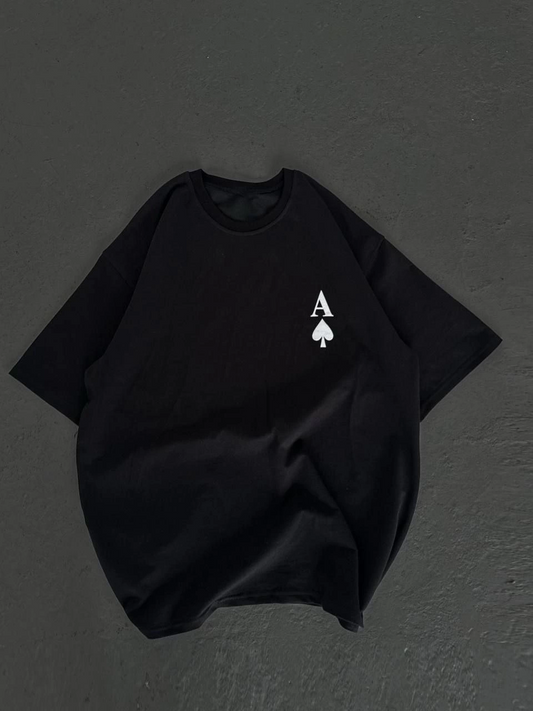 Bisiklet Yaka Baskılı Oversize T-Shirt - Siyah -