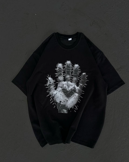 Bisiklet Yaka Baskılı Oversize T-Shirt - Siyah -