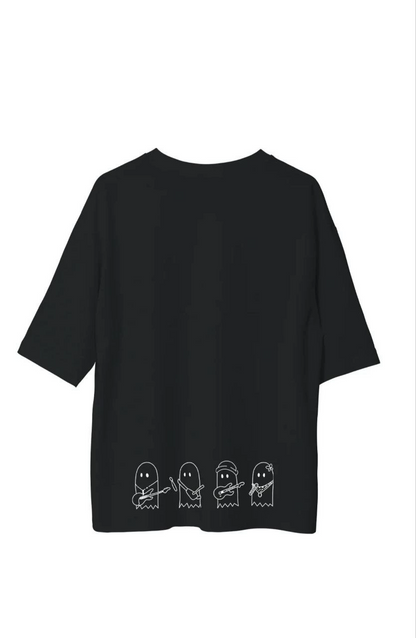 Bisiklet Yaka Baskılı Oversize T-Shirt - Siyah -
