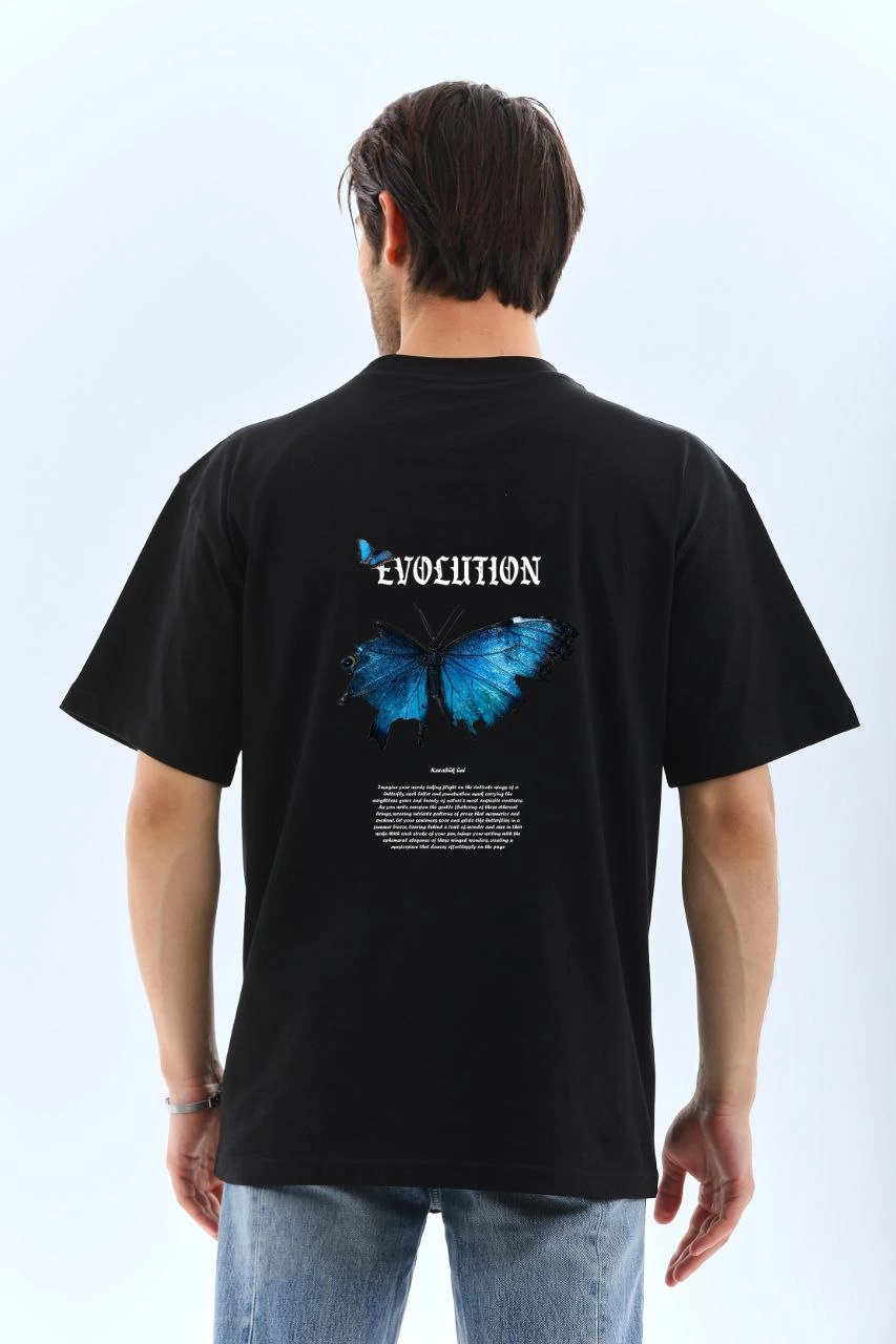 Bisiklet Yaka Baskılı Oversize T-Shirt - Siyah -
