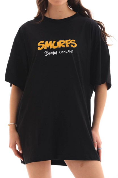 Bisiklet Yaka Baskılı Oversize T-Shirt - Siyah -