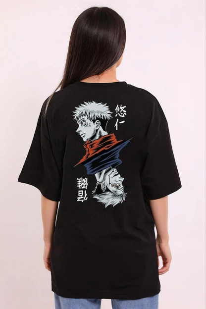 Bisiklet Yaka Baskılı Oversize T-Shirt - Siyah -