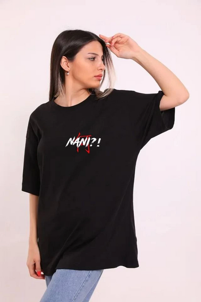Bisiklet Yaka Baskılı Oversize T-Shirt - Siyah -