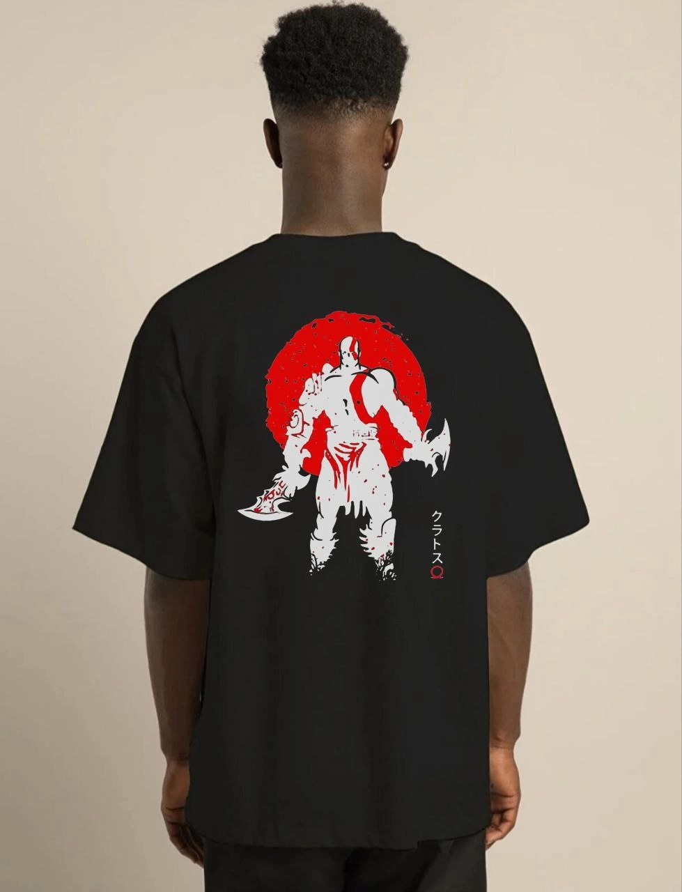 Bisiklet Yaka Baskılı Oversize T-Shirt - Siyah -