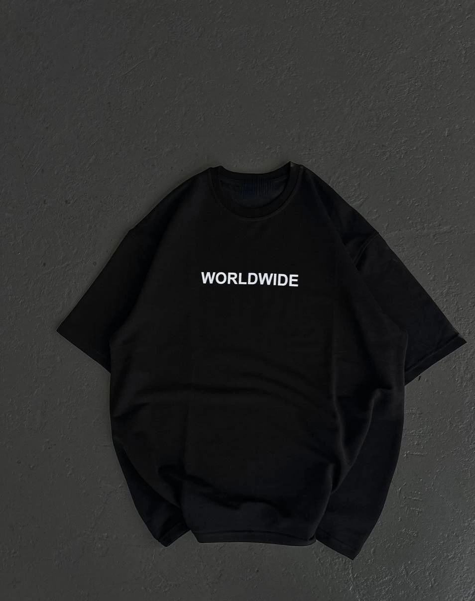 Bisiklet Yaka Baskılı Oversize T-Shirt - Siyah -
