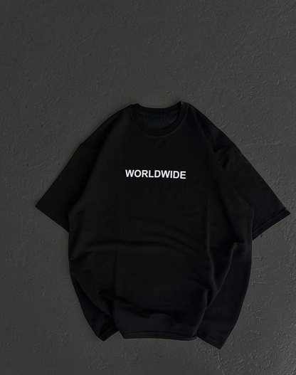 Bisiklet Yaka Baskılı Oversize T-Shirt - Siyah -