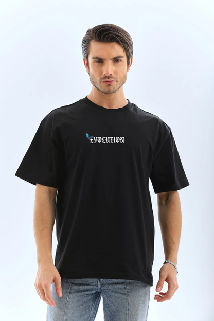 Bisiklet Yaka Baskılı Oversize T-Shirt - Siyah -