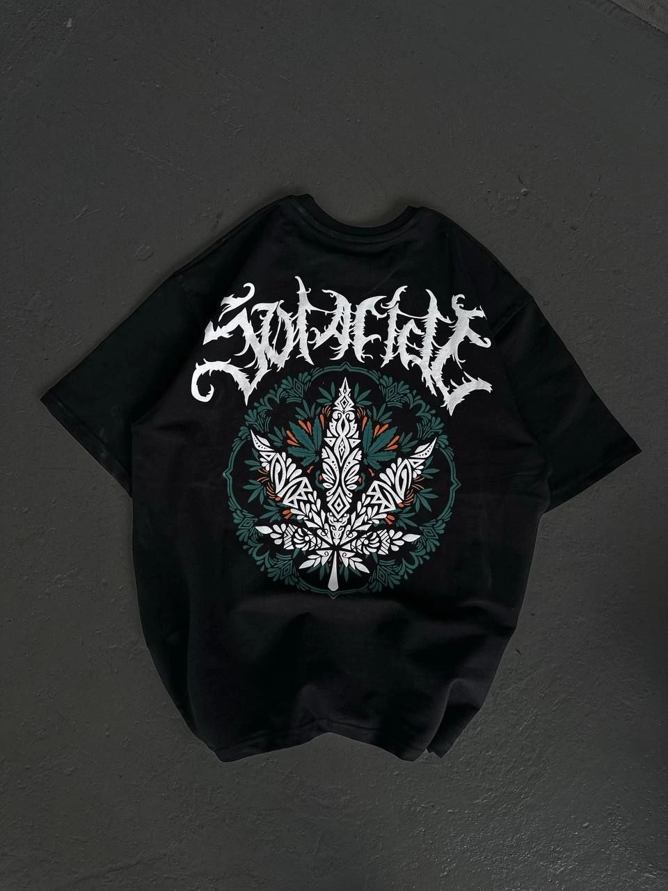Bisiklet Yaka Baskılı Oversize T-Shirt - Siyah -