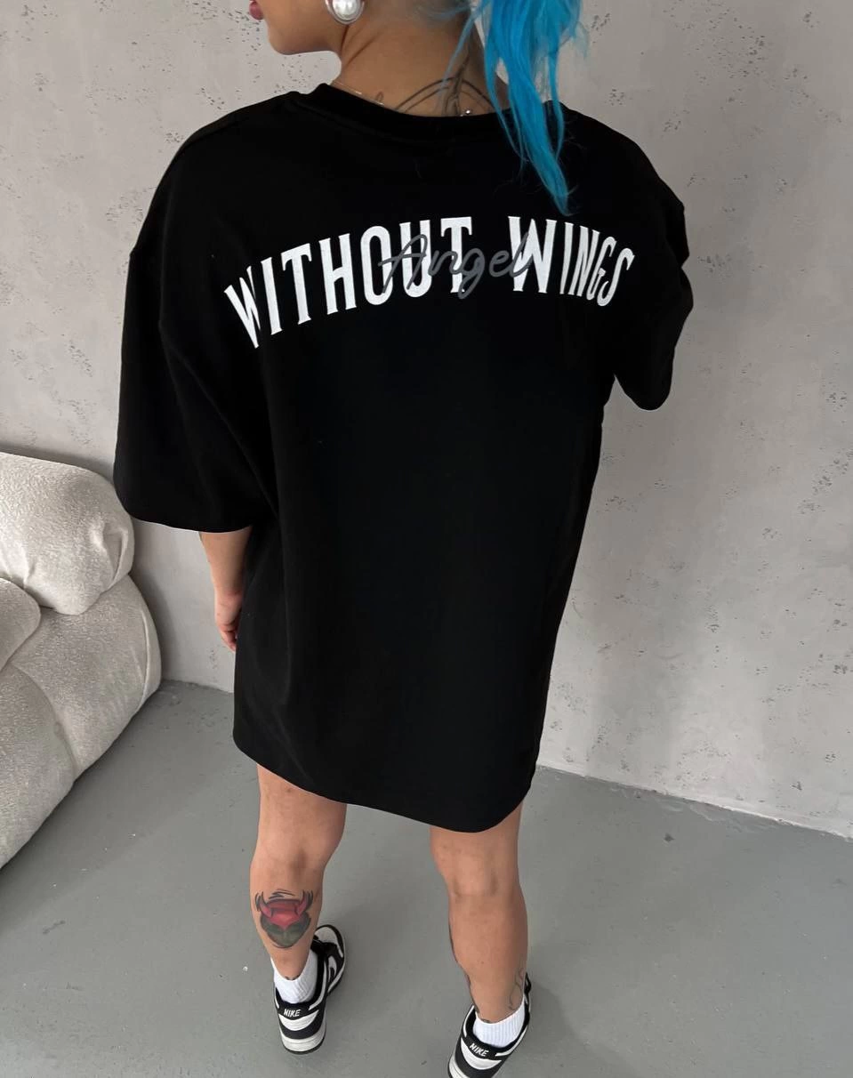 Bisiklet Yaka Baskılı Oversize T-Shirt - Siyah -